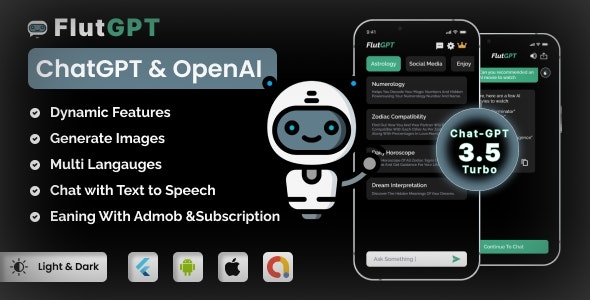 FlutGpt - ChatGPT Flutter Full Application | Art Generator | ADMOB | Subscription Plan v2.4