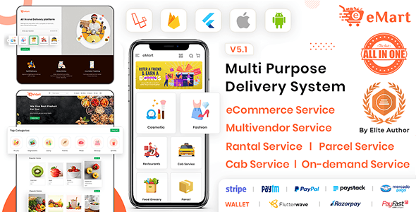 eMart | Multivendor Food, On-demand, eCommerce, Parcel, Taxi Booking, Car Rent App with Admin & Web v5.1