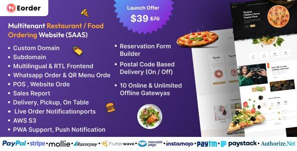 Eorder - Multitenant Restaurant / Food Ordering Website (SAAS)