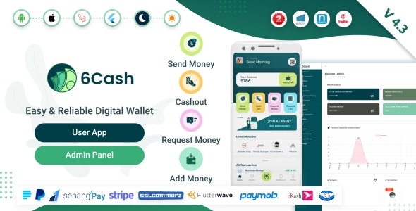 6Cash - Digital Wallet Mobile App with Laravel Admin Panel v4.3