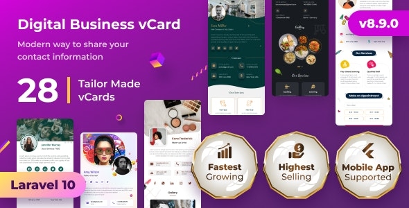 vCard SaaS - Business Card Builder SaaS - Laravel VCard Saas - NFC Card - With Mobile App v8.9.0